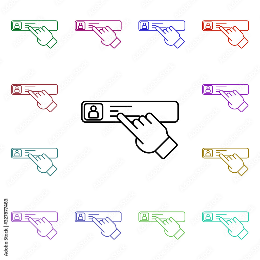 Poster contact and finger multi color style icon. simple thin line, outline vector of sosial media network 