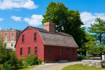 Fototapeta na wymiar Historic Sylvanus Brown House in Old Slater Mill National Historic Landmark on Roosevelt Avenue in downtown Pawtucket, Rhode Island RI, USA.