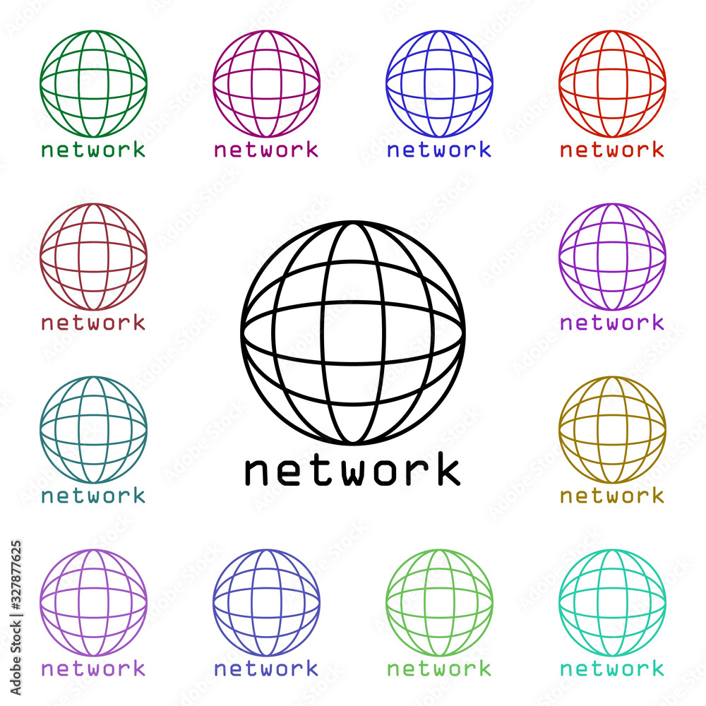 Poster global network multi color style icon. simple thin line, outline vector of sosial media network icon