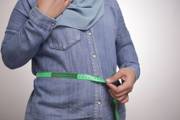 Funny Fat Asian Muslim Woman Measuring Waist