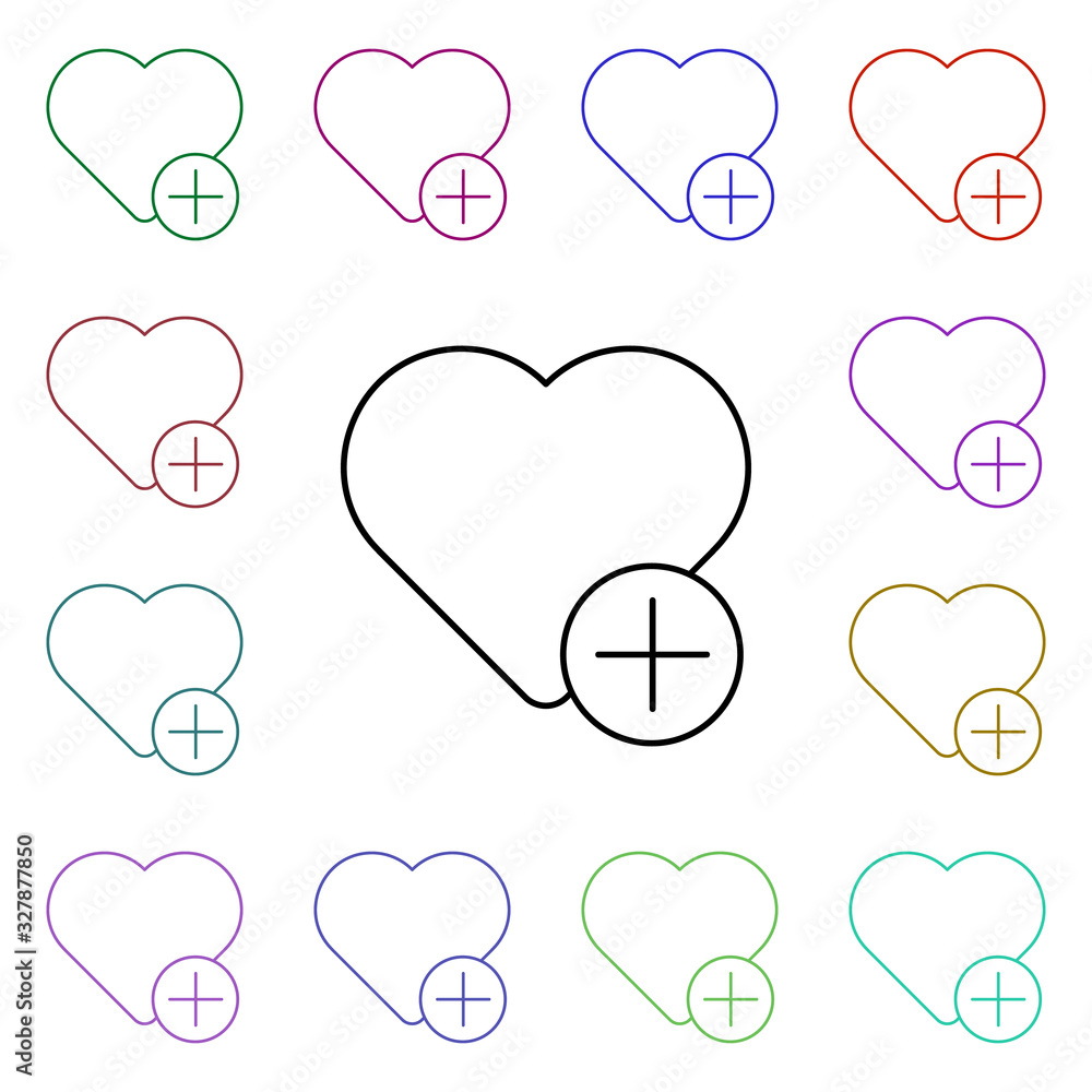 Poster add heart multi color style icon. simple thin line, outline vector of sosial media network icons for