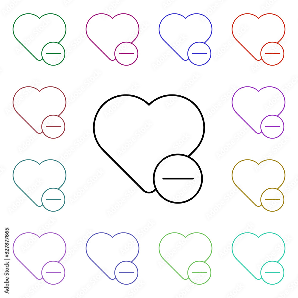Poster remove heart multi color style icon. simple thin line, outline vector of sosial media network icons 