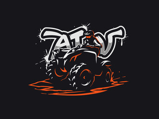 ATV vehicle logo on dark background. All-terrain off-road 4x4 quad illustration. © dmaryashin