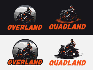 Set of ATV vehicle logo and emblems isolated on white and black background. All-terrain off-road 4x4 quad illustration. © dmaryashin
