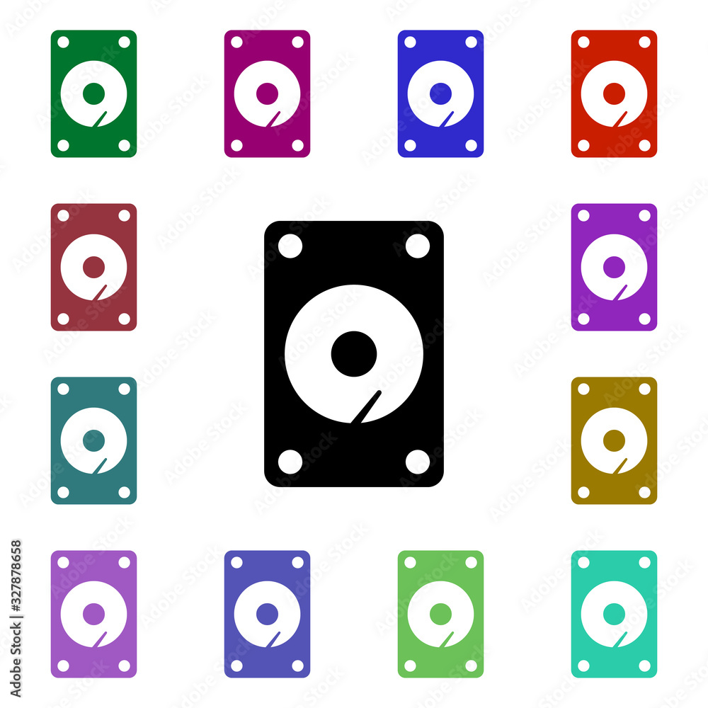 Poster hard drive multi color style icon. simple glyph, flat vector of web icons for ui and ux, website or 