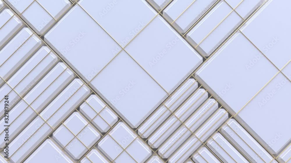 Poster white moving cubic surface. abstract background. scalable adaptive blocks with golden lattice. motio