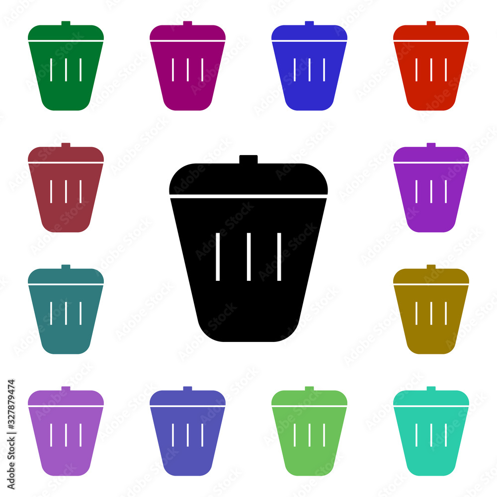 Poster rubbish bin multi color style icon. simple glyph, flat vector of web icons for ui and ux, website or