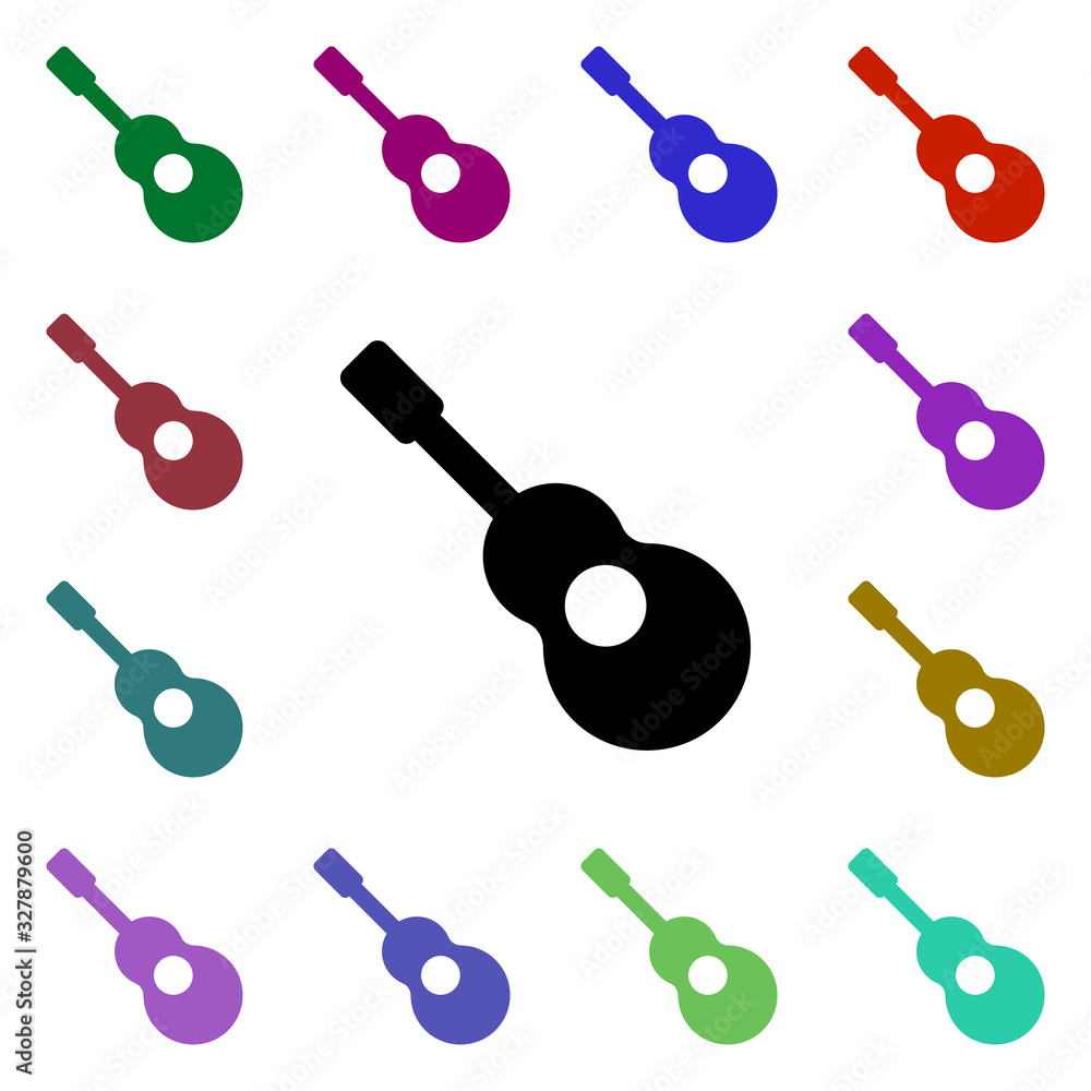 Poster spanish guitar multi color style icon. simple glyph, flat vector of web icons for ui and ux, website