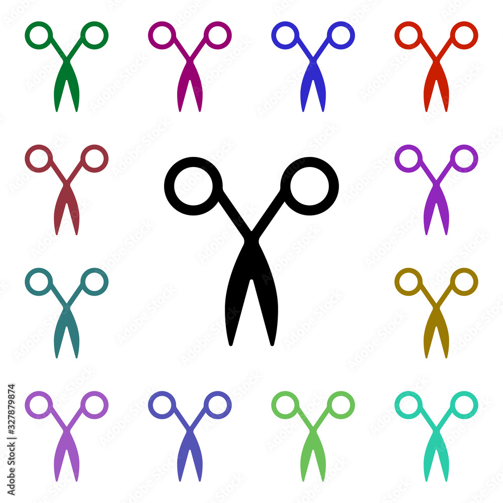 Poster scissors multi color style icon. simple glyph, flat vector of web icons for ui and ux, website or mo