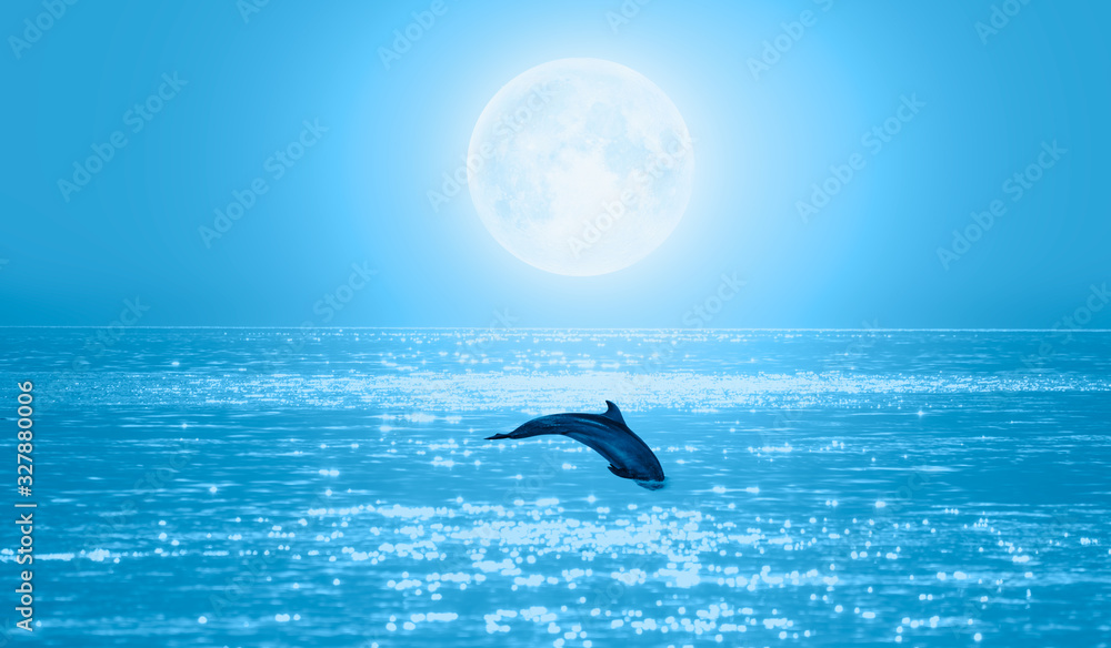 Aufkleber night sky with moon in the clouds on the foreground calm sea