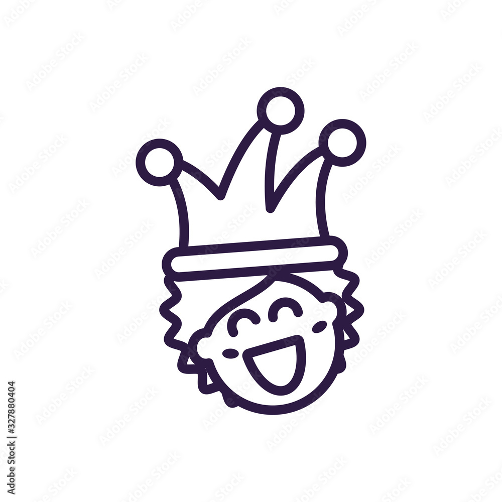 Sticker clown with jester hat, line style icon