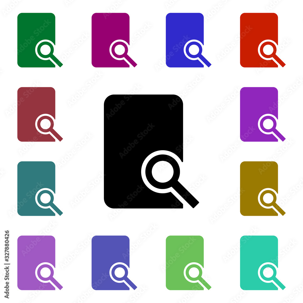 Poster document search tool multi color style icon. simple glyph, flat vector of web icons for ui and ux, w