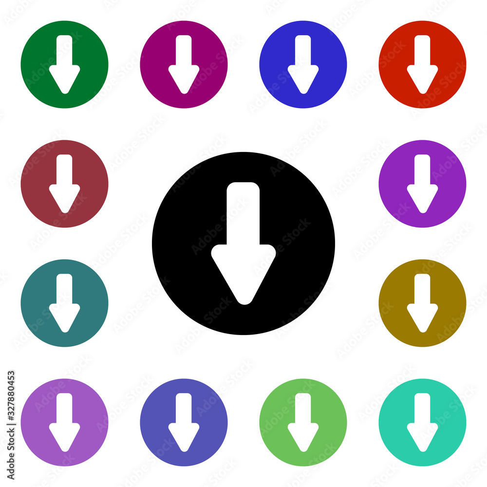 Poster down arrow multi color style icon. simple glyph, flat vector of web icons for ui and ux, website or 