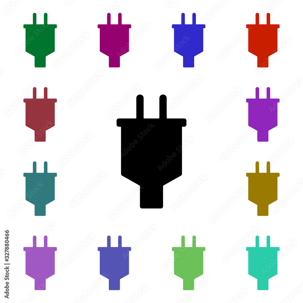 Poster european plug multi color style icon. simple glyph, flat vector of web icons for ui and ux, website 