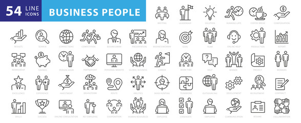 Fototapeta Business people, human resources, office management - thin line web icon set. Outline icons collection. Simple vector illustration obraz