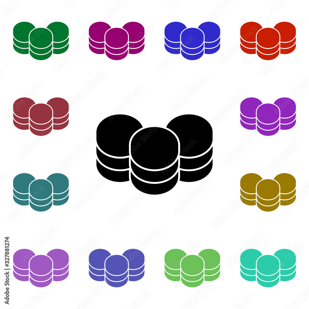 Poster stacks of coins multi color style icon. simple glyph, flat vector of web icons for ui and ux, websit