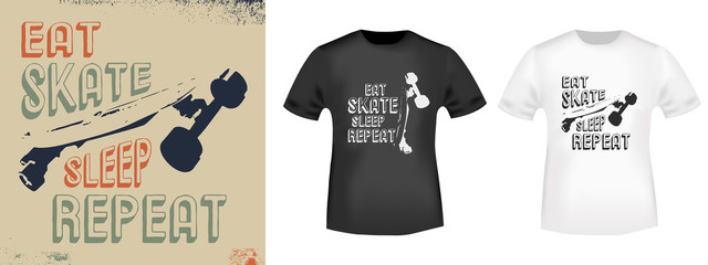 Eat Skate Sleep Repeat t-shirt print stamp for tee, t shirts applique, fashion, badge, label retro clothing, jeans, and casual wear. Vector illustration
