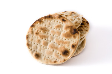  Handmade matzah for Jewish Passover isolated on white background