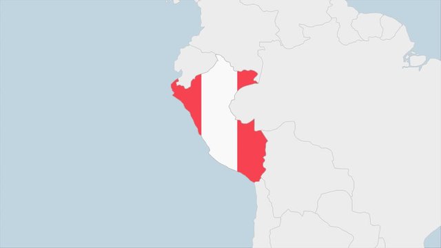 Peru map highlighted in Peru flag colors and pin of country capital Lima.