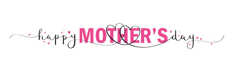 HAPPY MOTHER'S DAY vector mixed typography banner with brush calligraphy and pink hearts