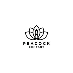 peacok peafowl logo icon with color lineart line outline monoline design illustration abstract