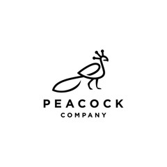 peacok peafowl logo icon with color lineart line outline monoline design illustration abstract
