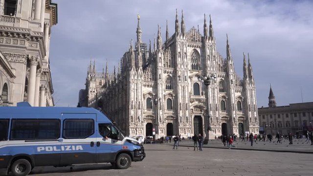 EUROPE, ITALY , MILAN March 3,2020 - Police control in Duomo cathedral empty of tourist and people for  Novel Coronavirus emergency in downtown of the city