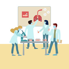 Doctors working in science laboratory and try to fined coronavirus antivirus vaccine. Researching Coronavirus.