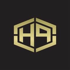 HP Logo monogram with hexagon shape and piece line rounded design tamplate on gold colors