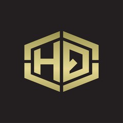 HQ Logo monogram with hexagon shape and piece line rounded design tamplate on gold colors