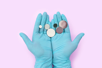 disk for hardware pedicure in the master's hands. isolate, copy space. Beauty Industry Concept