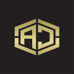 AC Logo monogram with hexagon shape and piece line rounded design tamplate on gold colors