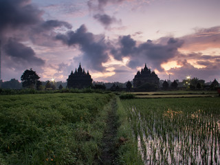 Fototapeta na wymiar View of Plaosan Temple in the morning at sunrise.