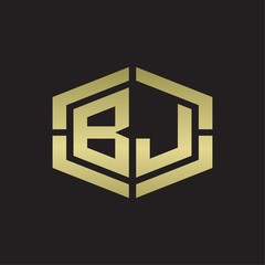 BJ Logo monogram with hexagon shape and piece line rounded design tamplate on gold colors