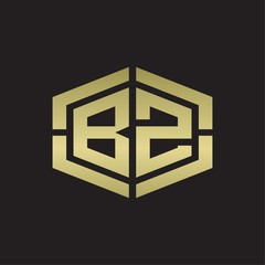 BZ Logo monogram with hexagon shape and piece line rounded design tamplate on gold colors