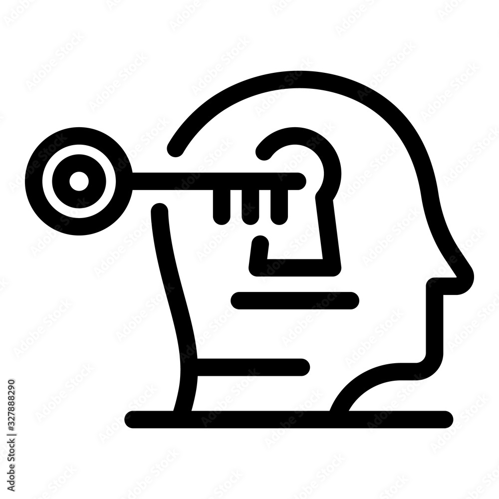Poster Man key idea icon. Outline man key idea vector icon for web design isolated on white background