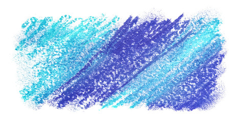 The texture blue with light blue of the chalk on paper. Stain of strokes and lines of pastels for drawing color. Isolated graphic element on a white background.