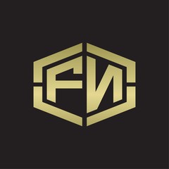 FN Logo monogram with hexagon shape and piece line rounded design tamplate on gold colors