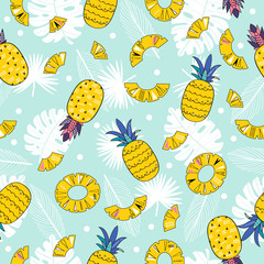 seamless pattern of colorful pineapples