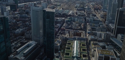 Panorama Innenstadt Frankfurt am Main mit Hauptbahnhof von oben 
