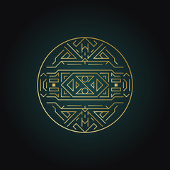 Geometric shape round elegant sign in art deco style. Trend line art icon, vector design 1920. Luxury cover graphic poster brochure design. Mystery tribal illustration art