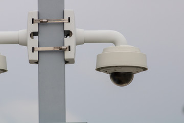 Close Up Security Camera Mounted to a Pole