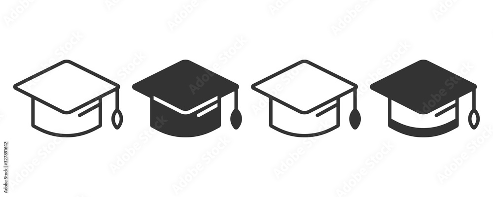 Poster Graduation cap icons in four different versions in a flat design