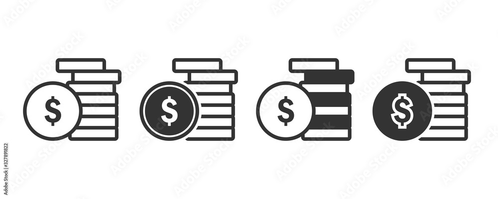 Poster Coins icons in four different versions in a flat design