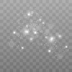 Fototapeta premium White sparks and golden stars glitter special light effect. Vector sparkles on transparent background. Christmas abstract pattern. Sparkling magic dust particles