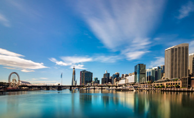 Fototapeta na wymiar Cityscape at Pier 26 and Darling Harbour in Sydney, Australia.