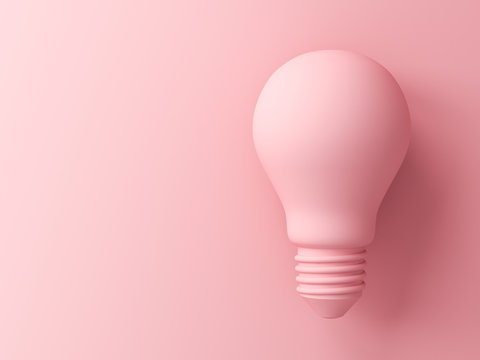 Pink pastel color light bulb isolated on pink pastel color background with shadow 3D rendering
