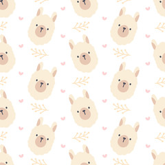 Cute llama seamless pattern background