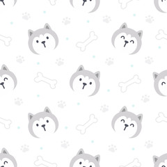 Cute siberian husky seamless pattern background