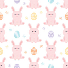 Rabbit and easter eggs seamless pattern background